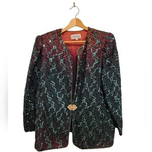 Katherine Lindsay Matthew Sequin Ombre Green Orange Vintage Blazer 16